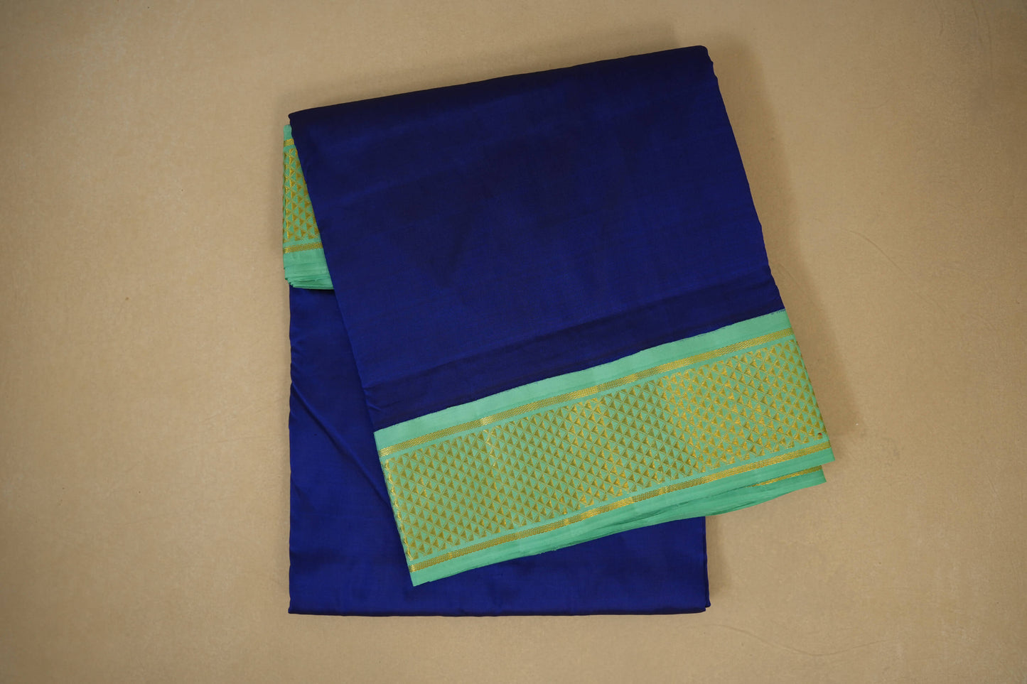Navy Blue with Pastel Green Borders Ten yards silk saree by Shreenivas silks PSSR017956