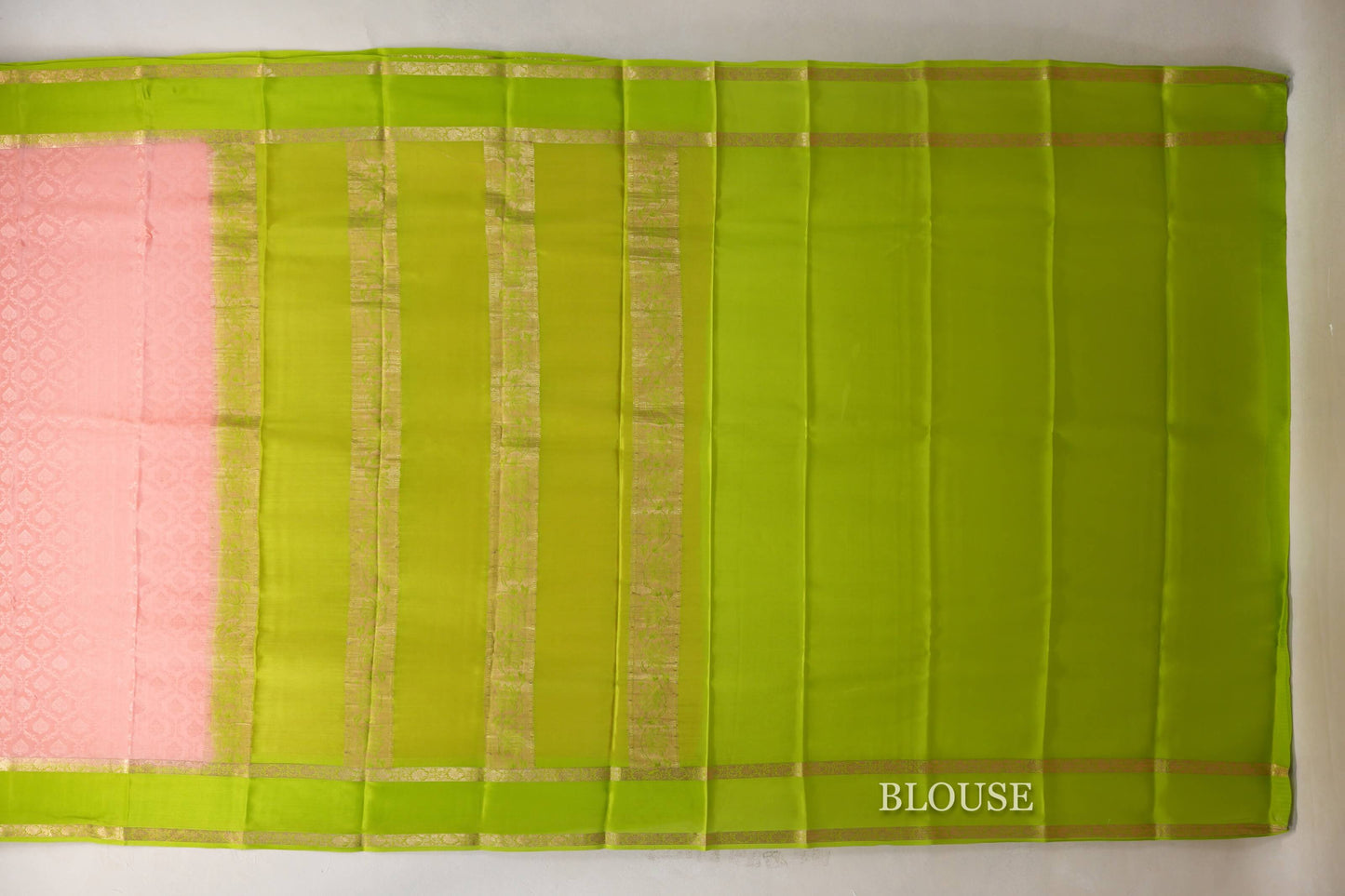 Peach with Parrot Green Borders Mysore Silk Saree by Shreenivas Silks PSSR019004