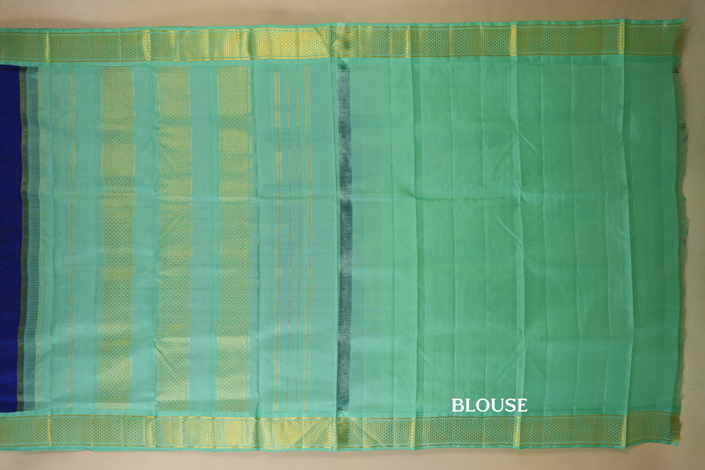 Navy Blue with Pastel Green Borders Ten yards silk saree by Shreenivas silks PSSR017956