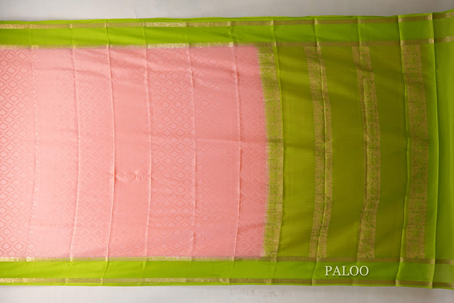 Peach with Parrot Green Borders Mysore Silk Saree by Shreenivas Silks PSSR019004