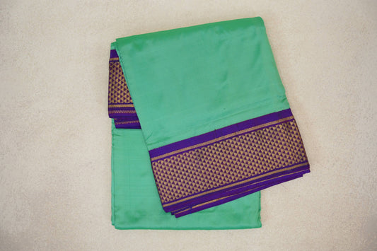 Mint Green with Violet Purple Borders Ten Yards Silk Saree