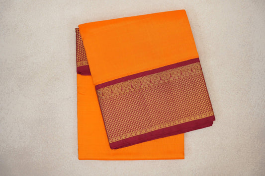 Mango Yellow with Deep Maroon Borders Ten Yards Silk Saree