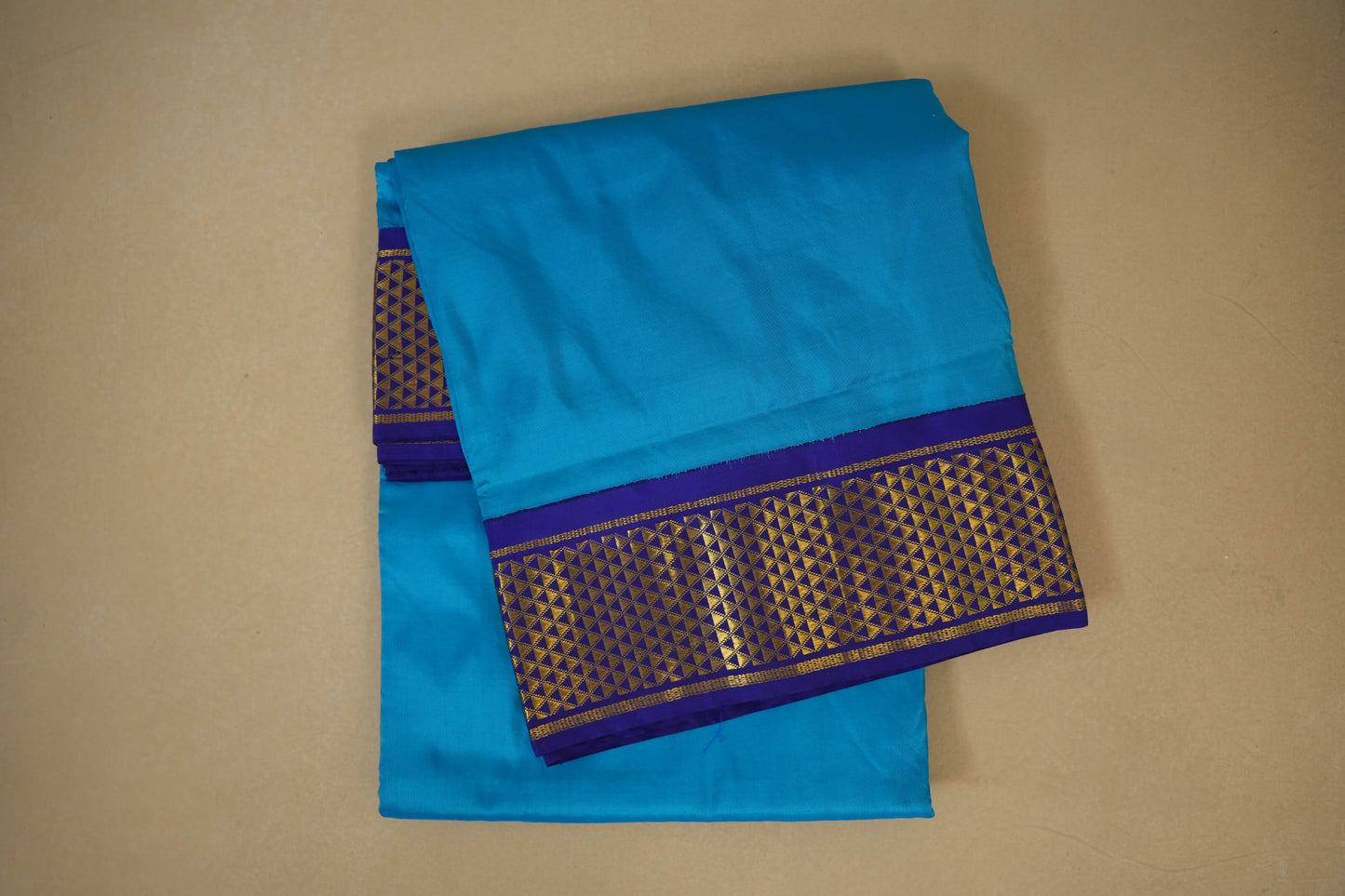 Copper Sulfate Blue with Violet Borders Ten yards silk saree by Shreenivas silks PSSR017958