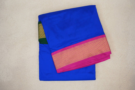 Bright Royal Blue with Magenta /Dark Green Borders Ten Yards Silk Saree