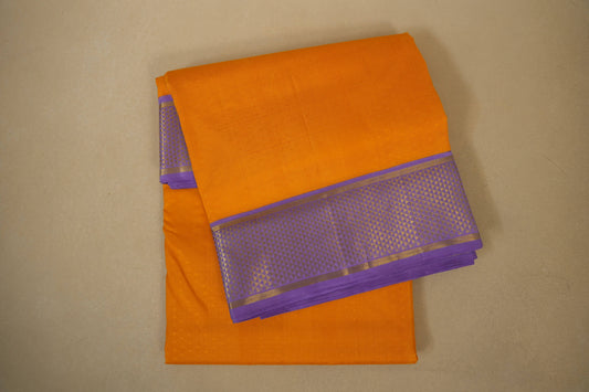 Mango Yellow with Light Lavender Borders Ten yards silk saree by Shreenivas silks PSSR017959