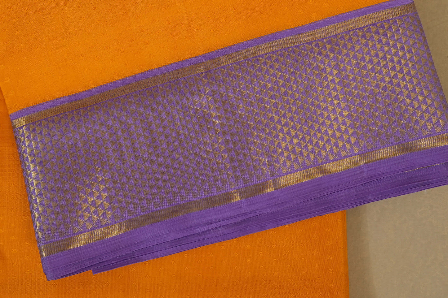 Mango Yellow with Light Lavender Borders Ten yards silk saree by Shreenivas silks PSSR017959