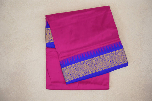 Deep Pink with Deep Royal Blue Borders Ten Yards Silk Saree