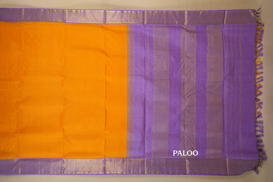 Mango Yellow with Light Lavender Borders Ten yards silk saree by Shreenivas silks PSSR017959