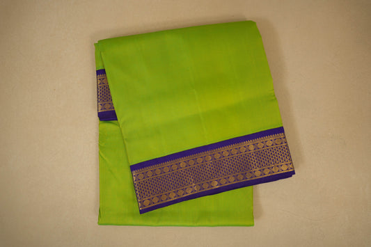 Parrot Green with Dark Purple Borders Ten yards silk saree by Shreenivas silks PSSR017960