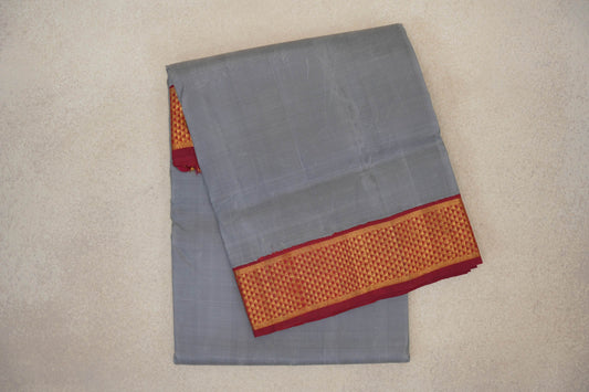 Silver Grey with Deep Maroon Borders Ten Yards Silk Saree