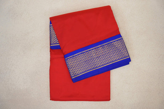 Bright Red with Bright Royal Blue Borders Ten Yards Silk Saree