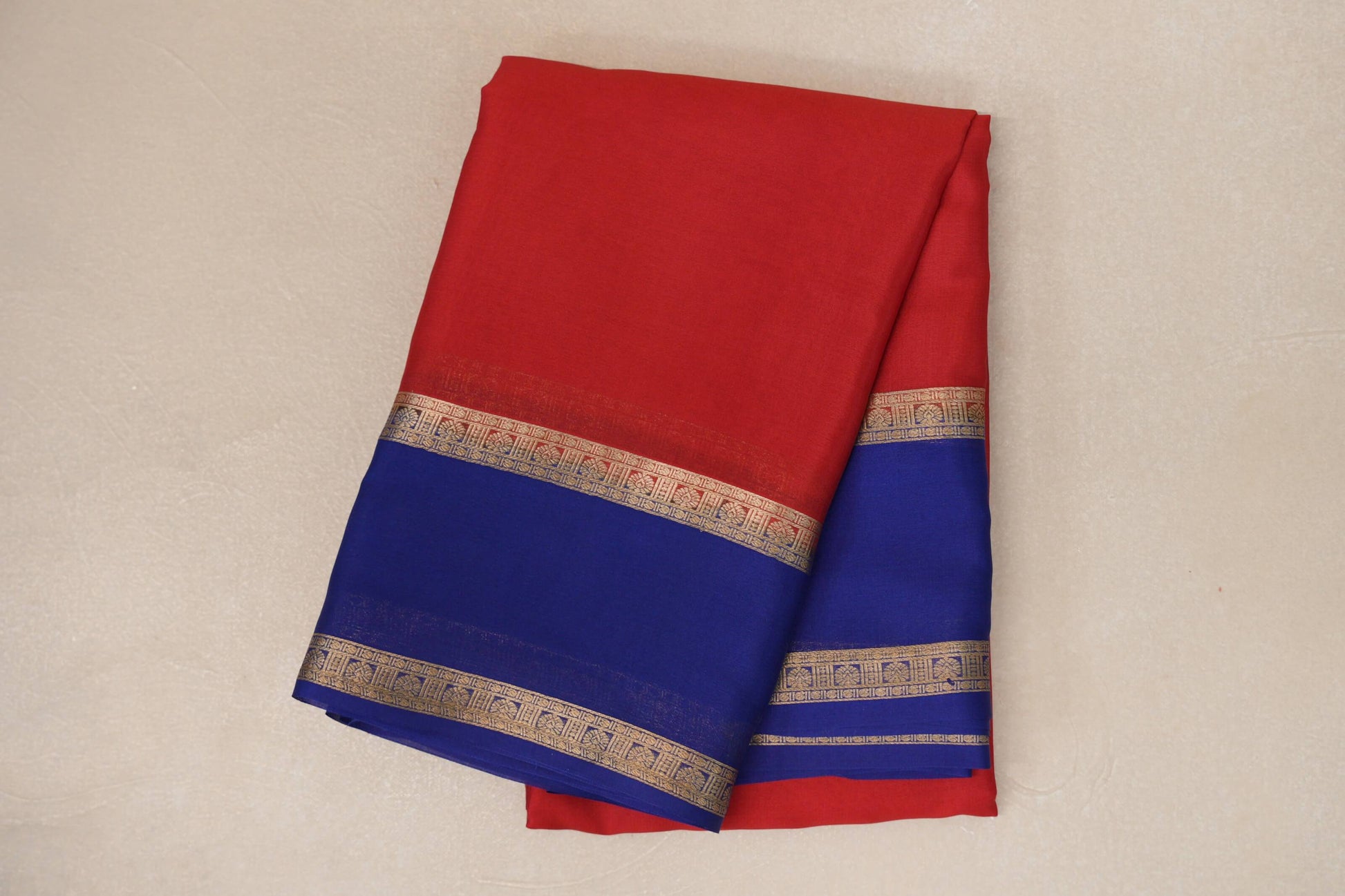 folded Red Mysore Silk Saree