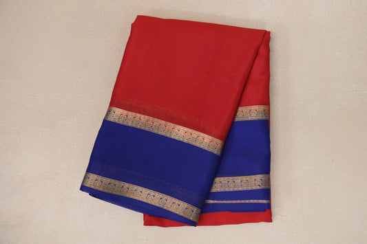 folded Red Mysore Silk Saree