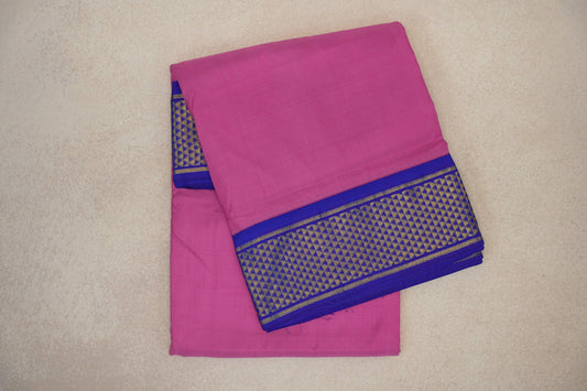 Dusty Pink with Bright Royal Blue Borders Ten Yards Silk Saree