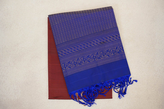 Reddish Brown with Bright Royal Blue Borders Soft Silk Saree