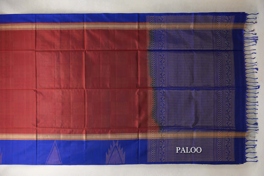 Reddish Brown with Bright Royal Blue Borders Soft Silk Saree paloo