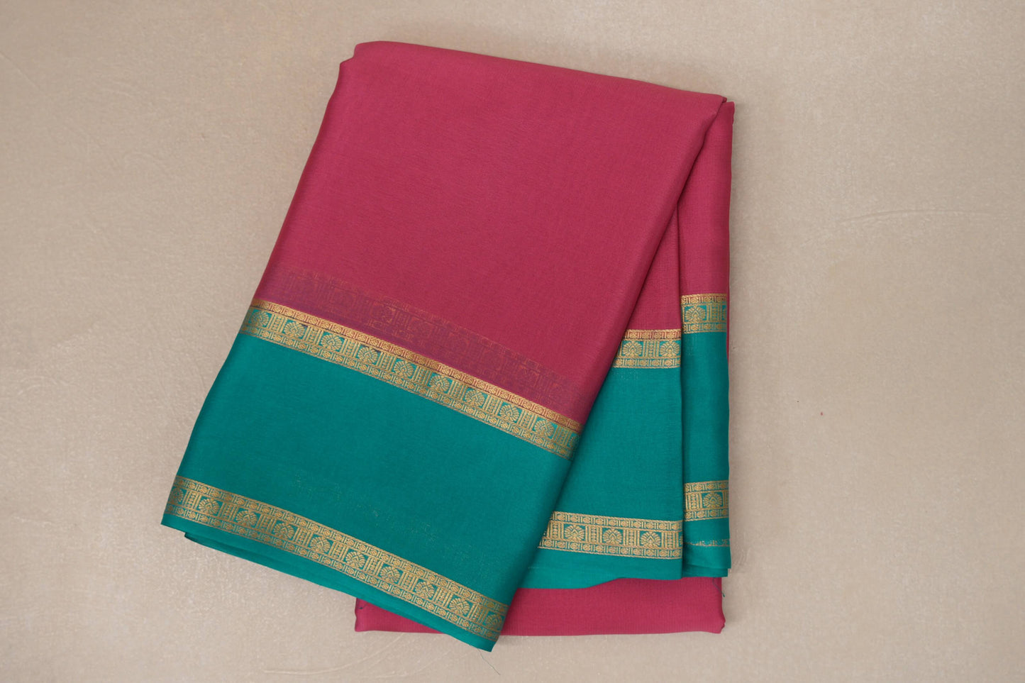 Bright Pink with Aqua Blue Borders Mysore Silk Saree by Shreenivas Silks PSSR019009