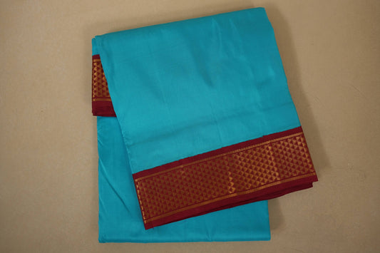 Rama blue with maroon borders Ten yards silk saree by Shreenivas silks PSSR017962