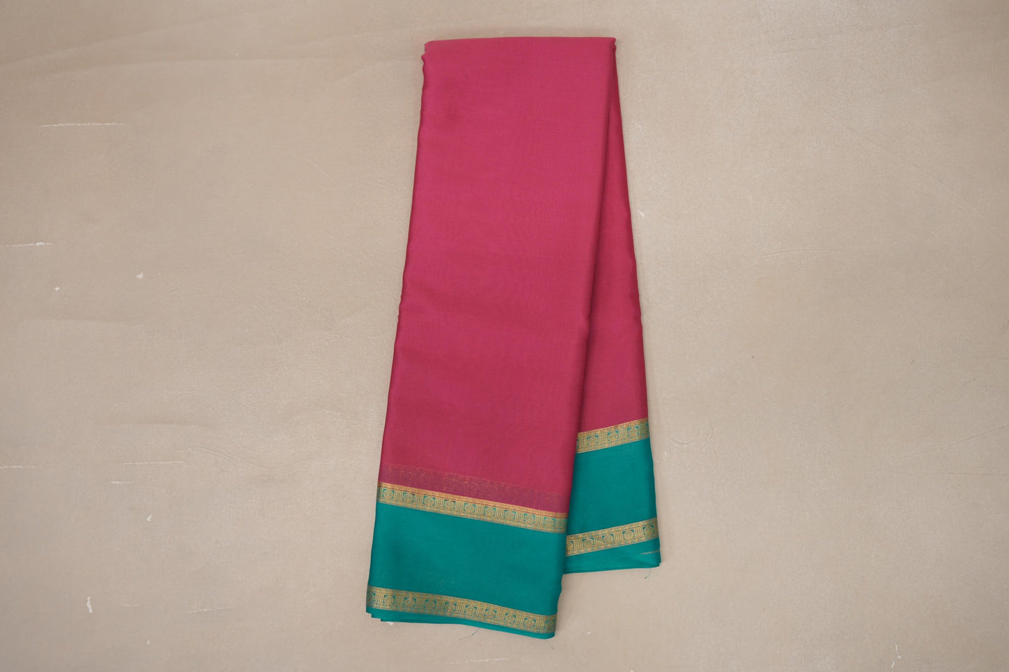 Bright Pink with Aqua Blue Borders Mysore Silk Saree by Shreenivas Silks PSSR019009