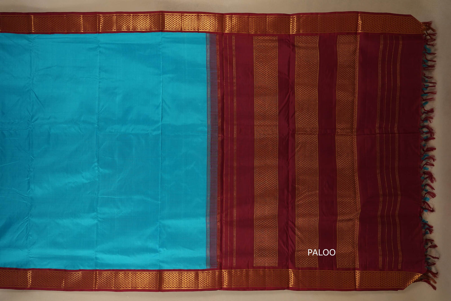 Rama blue with maroon borders Ten yards silk saree by Shreenivas silks PSSR017962
