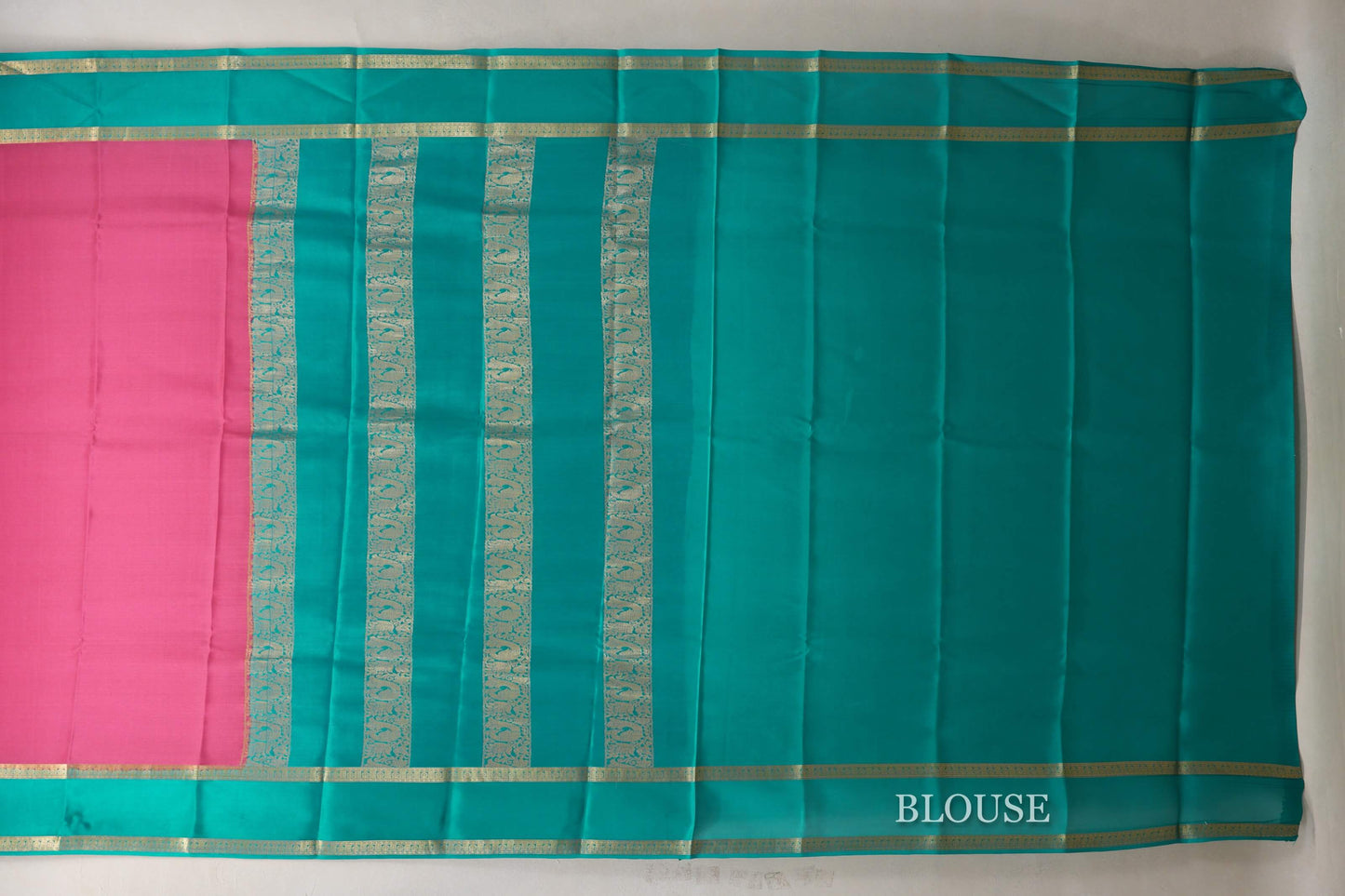 Bright Pink with Aqua Blue Borders Mysore Silk Saree by Shreenivas Silks PSSR019009