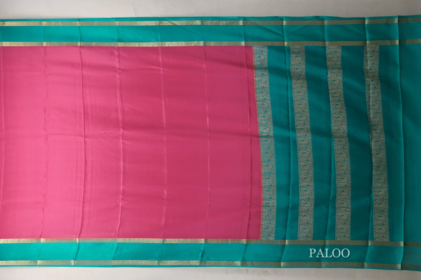 Bright Pink with Aqua Blue Borders Mysore Silk Saree by Shreenivas Silks PSSR019009