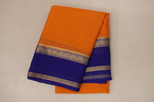 Mango Orange with Royal Blue Borders Mysore Silk Saree by Shreenivas Silks PSSR019010 - Parisera