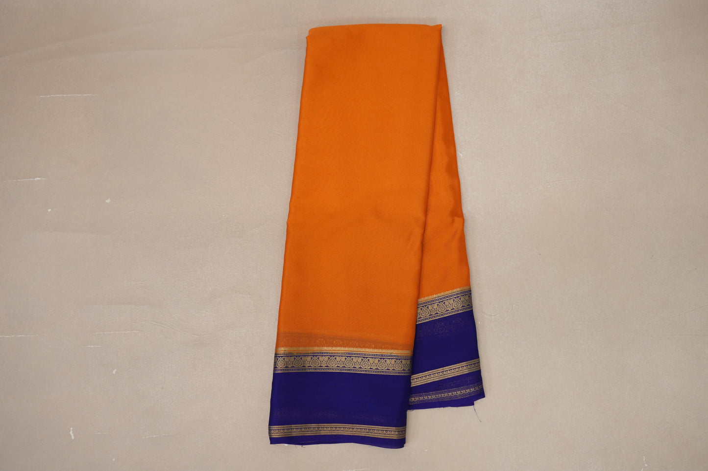 Mango Orange with Royal Blue Borders Mysore Silk Saree by Shreenivas Silks PSSR019010