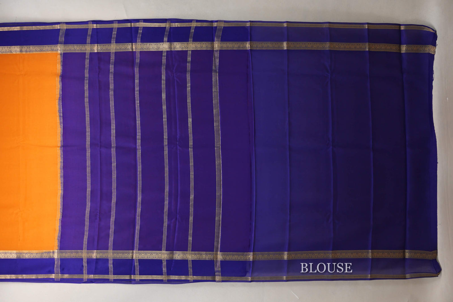Mango Orange with Royal Blue Borders Mysore Silk Saree by Shreenivas Silks PSSR019010