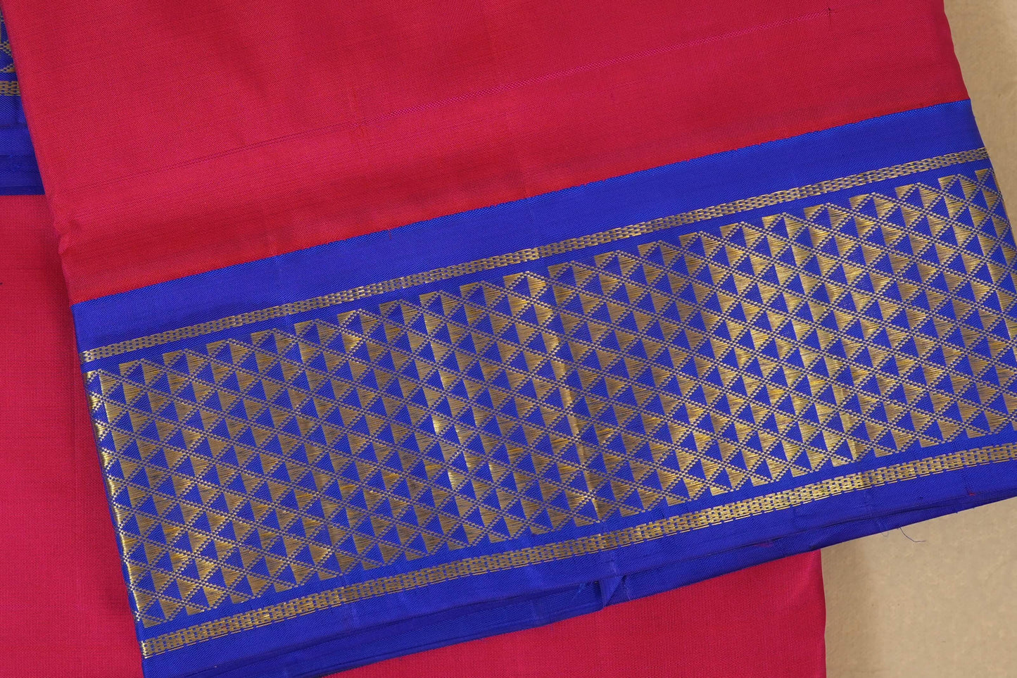 Dark Pink with blue borders Ten yards silk saree by Shreenivas silks PSSR017965
