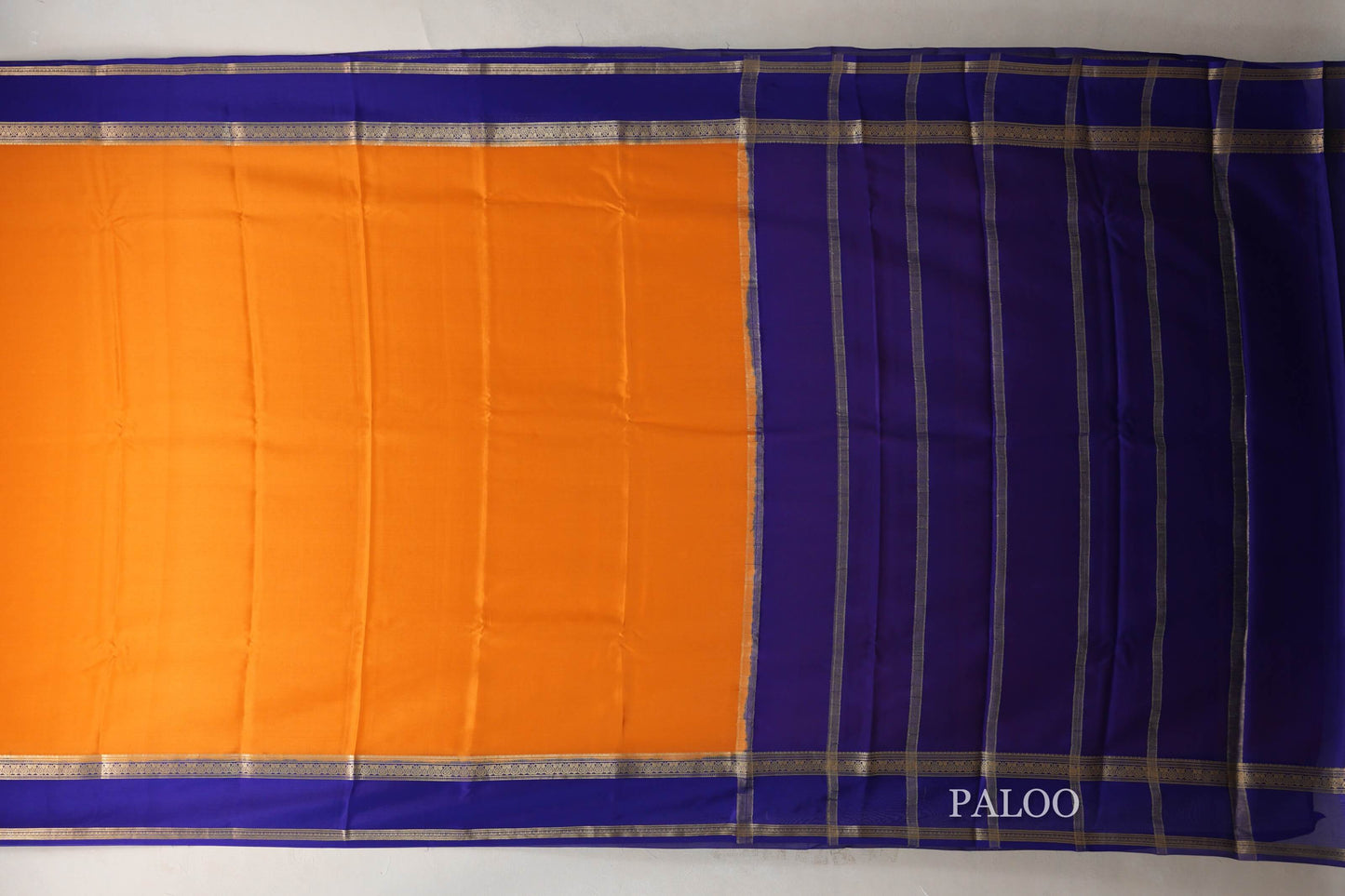 Mango Orange with Royal Blue Borders Mysore Silk Saree by Shreenivas Silks PSSR019010