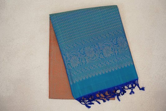 Dual Tone of Teal Green and Orange with Teal Blue Borders Soft Silk Saree