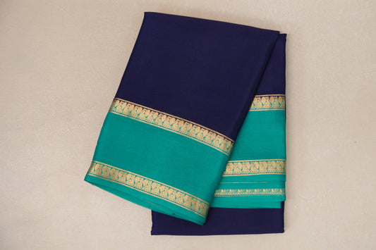 Deep Navy Blue with Aqua Green Borders Mysore Silk Saree by Shreenivas Silks PSSR019011 - Parisera