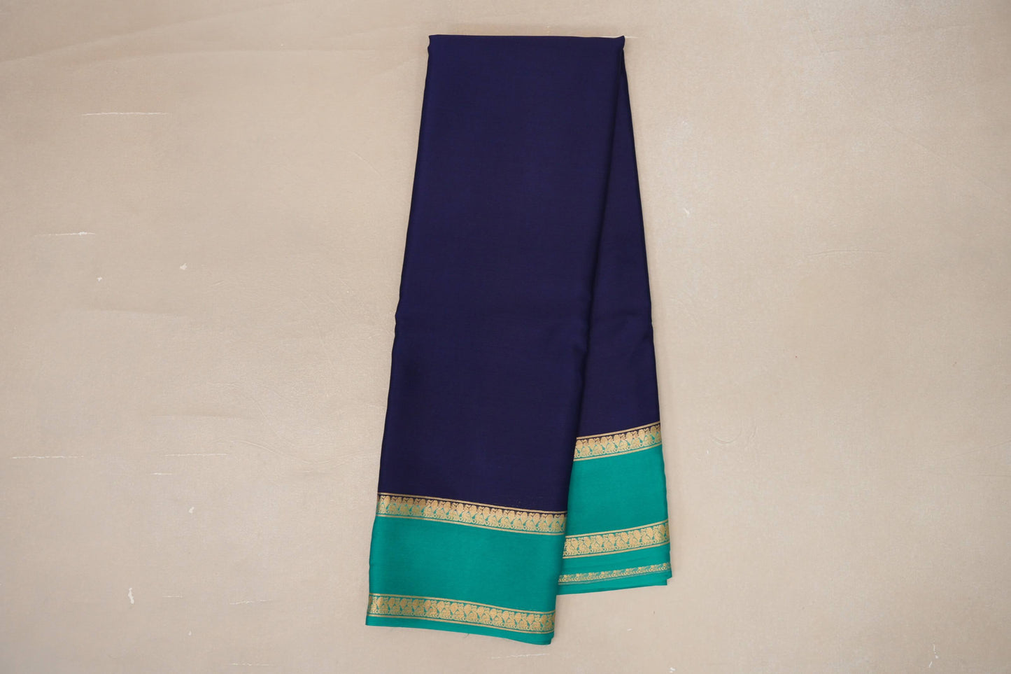 Deep Navy Blue with Aqua Green Borders Mysore Silk Saree by Shreenivas Silks PSSR019011