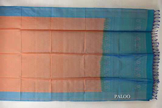 Dual Tone of Teal Green and Orange with Teal Blue Borders Soft Silk Saree paloo