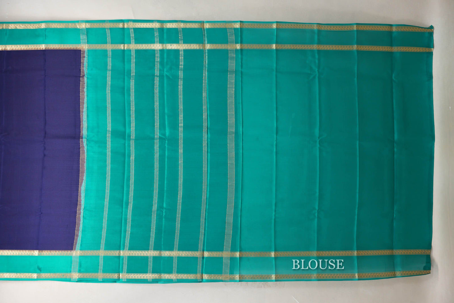 Deep Navy Blue with Aqua Green Borders Mysore Silk Saree by Shreenivas Silks PSSR019011