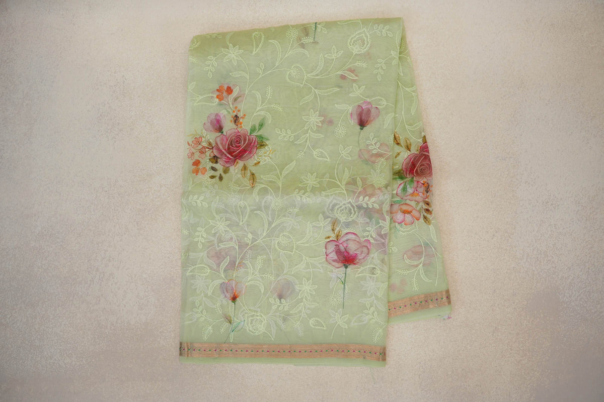 Pastel Pista Green Organza Silk Saree