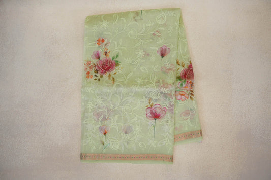 Pastel Pista Green Organza Silk Saree