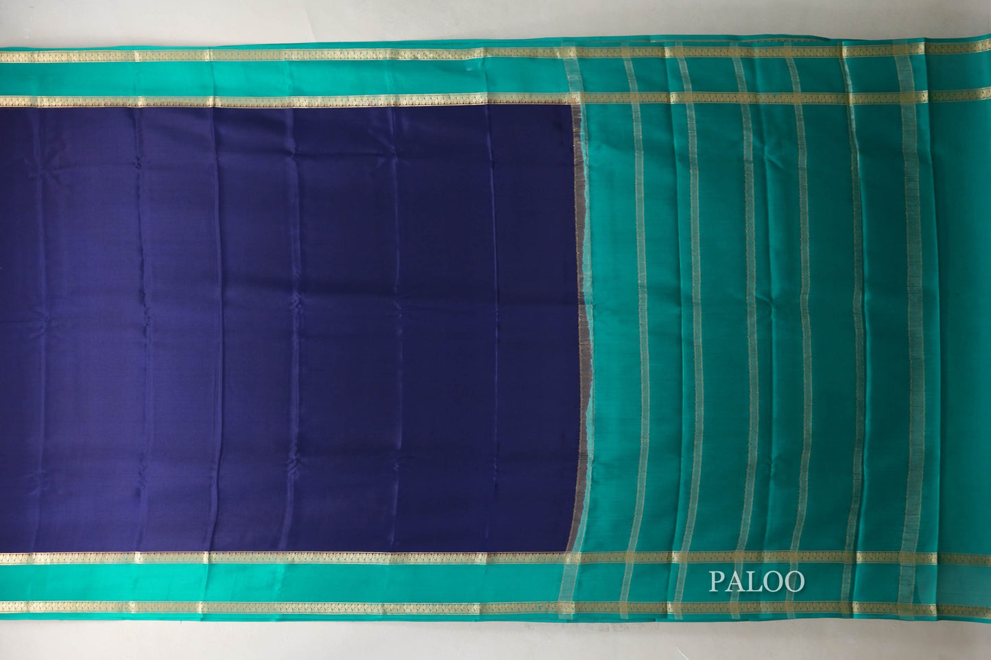 Deep Navy Blue with Aqua Green Borders Mysore Silk Saree by Shreenivas Silks PSSR019011