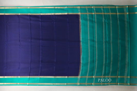 Deep Navy Blue with Aqua Green Borders Mysore Silk Saree by Shreenivas Silks PSSR019011 - Parisera
