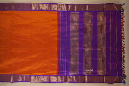 Orange with magenta borders Ten yards silk saree by Shreenivas silks PSSR017967