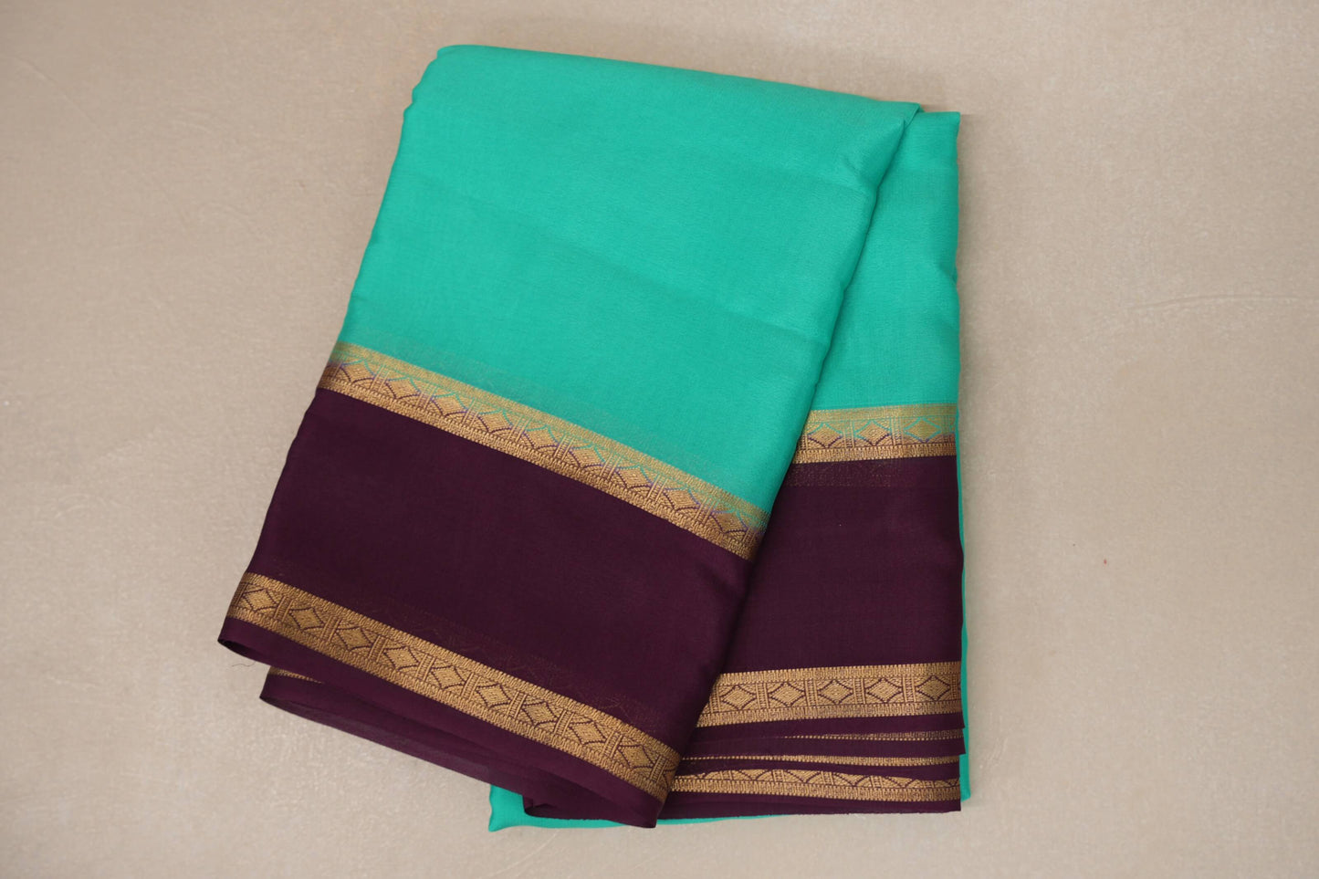 Aqua Green with Deep Purple Borders Mysore Silk Saree by Shreenivas Silks PSSR019012