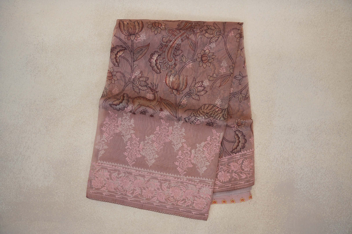 Dusty Peach Pink Organza Silk Saree