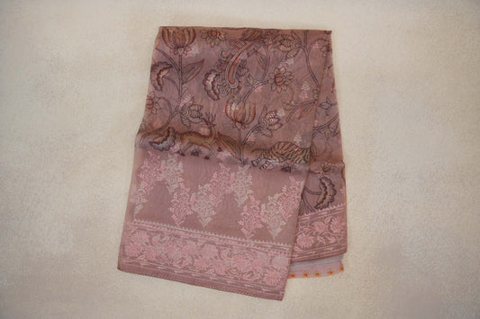 Dusty Peach Pink Organza Silk Saree