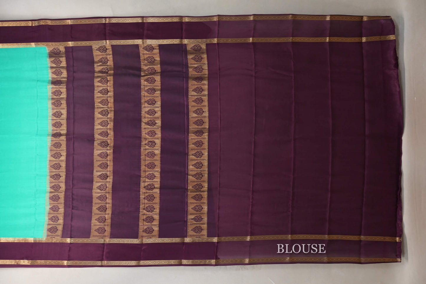 Aqua Green with Deep Purple Borders Mysore Silk Saree by Shreenivas Silks PSSR019012