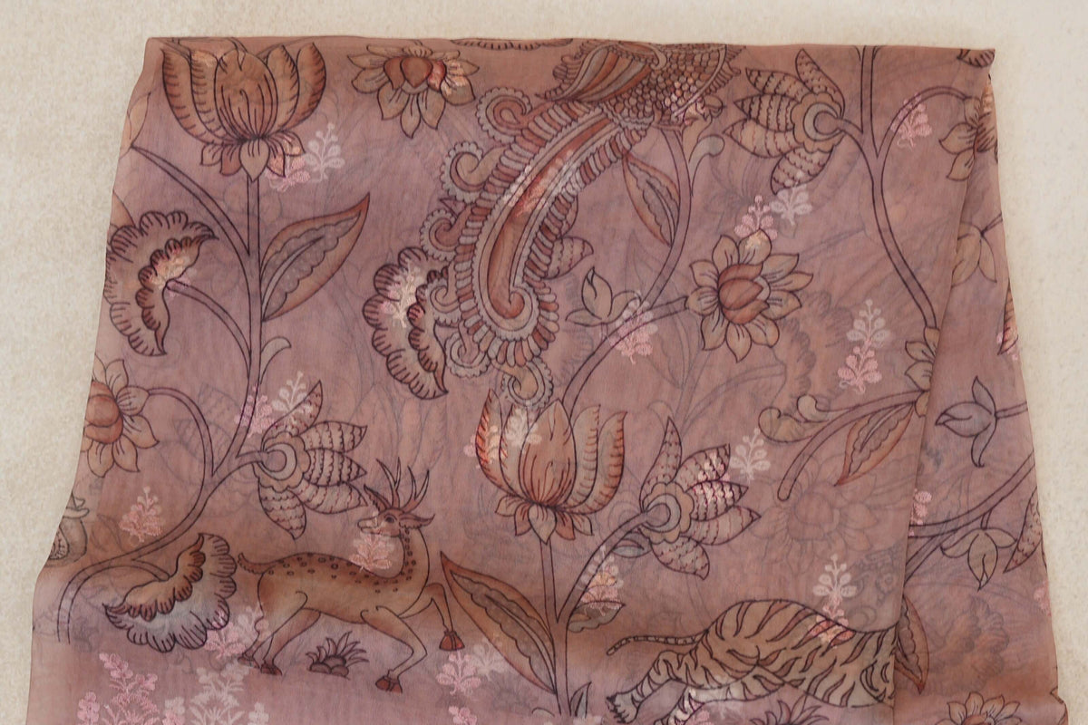 Dusty Peach Pink Organza Silk Saree  body