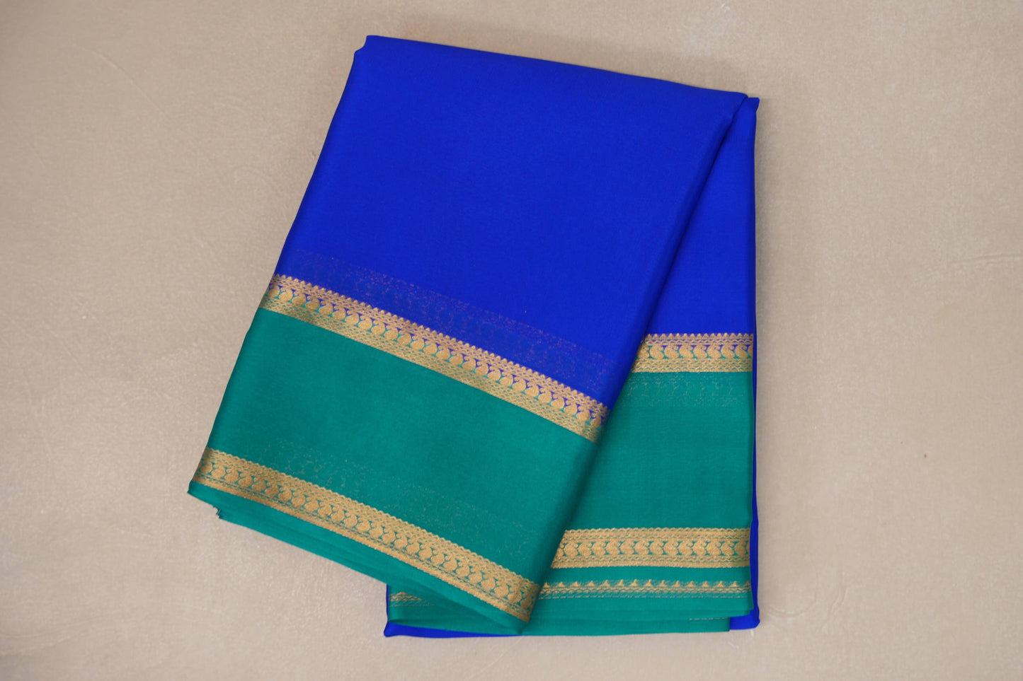 Bright Royal Blue with Rama Green Borders Mysore Silk Saree by Shreenivas Silks PSSR019013