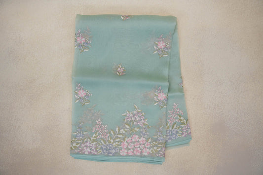 Pastel Aqua Green Organza Silk Saree