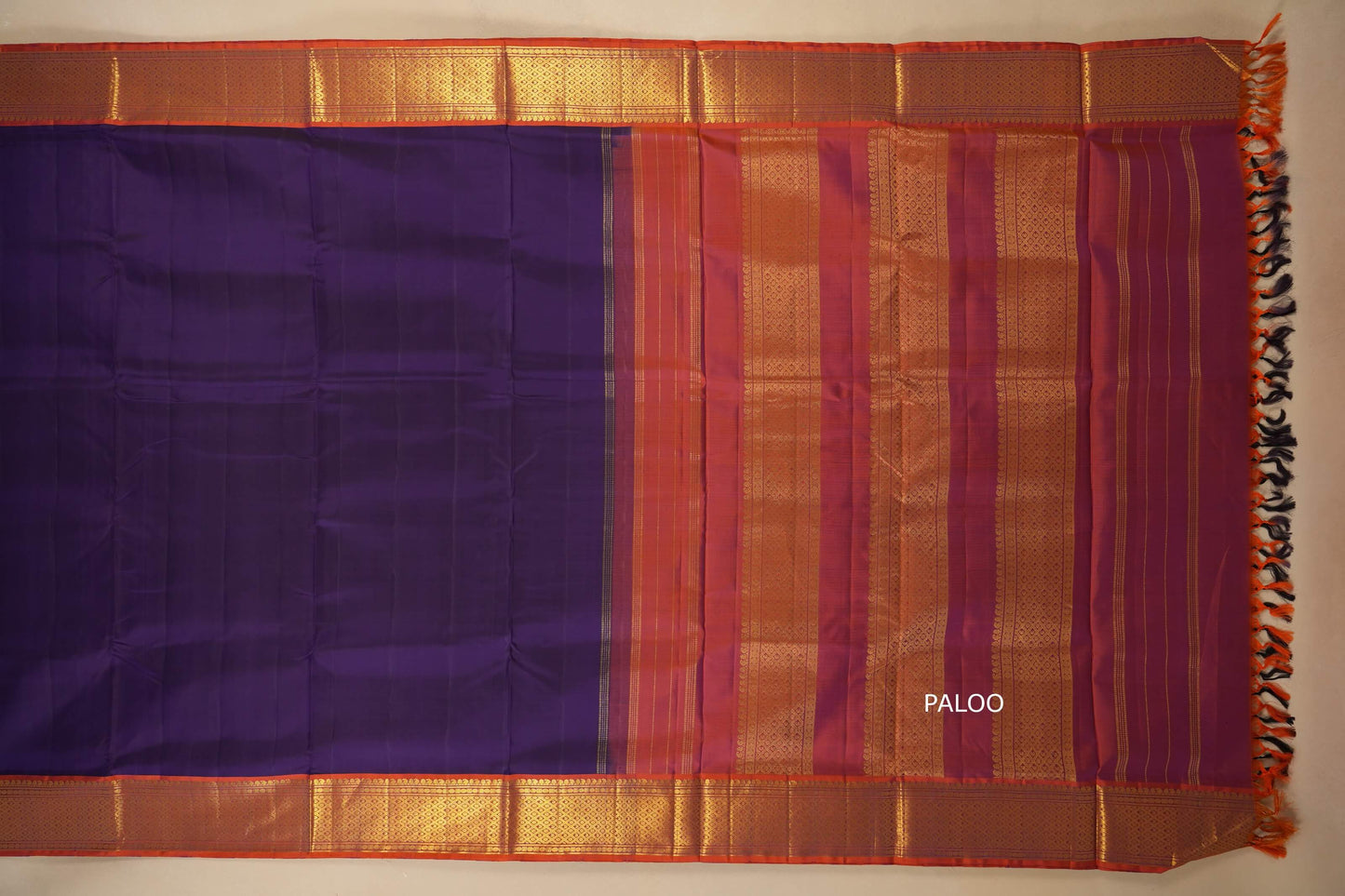 Purple with orange borders Ten yards silk saree by Shreenivas silks PSSR017969