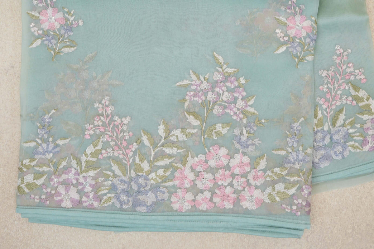 Pastel Aqua Green Organza Silk Saree border
